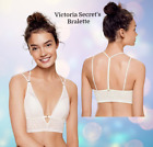 Pink Victoria's Secret Sexy Feminine White Velvet Lace Triangle Strappy Bralette