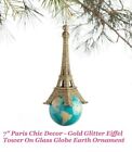 7" Paris Shabby Chic Decor - Glitter Eiffel Tower On Glass Globe Earth Ornament