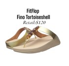 FitFlop Womens 7  Gold Sandals Fino Tortoise Chain Thong Slide Wedge Casual