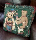 Vintage Christmas Teddy Bear Tapestry Square Throw Pillow Toys Train Drum