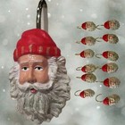 12 Christmas Holiday Shower Curtain Hangers Hooks Santa Claus Faces 