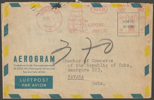 Navios e Barcos Sueco selos do Correio Aéreo