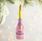 Shabby Chic " Pink Glitter Champagne Bottle " Gold Foil Glass Ornament 6"