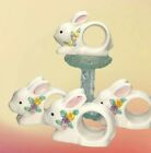 4 Vintage floral flower bunny Rabbits Porcelain ceramic napkin rings Holders