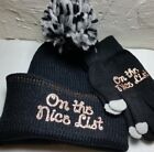 "On the Nice list" Winter Christmas Holiday Knit Glitter Hat & Gloves Set 