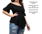 Plus Size 2x / 3x Curve Black Baby Doll Off Shoulder Peplum Sleeve Top Blouse