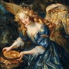Engel Carina segnet Brot, Leinwand Gemälde
