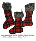 Gingham Red Tartan Buffalo Check Plaid w/ Mongolian Fur Trim Christmas Stocking