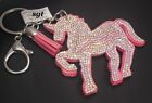 Lg Bling & Pink Suede Unicorn Charm Keychain /  zipper pull w/ Tassel accent