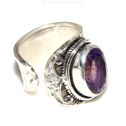 Anelli di lusso con gemme in argento con pietra principale ametista