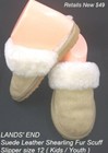 LANDS' END Suede Leather Shearling Fur Scuff Slipper sz 12 girl boy Unisex Shoes