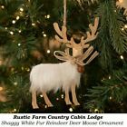 Rustic Farm Country Cabin Lodge Shaggy White Fur Reindeer Deer Moose Ornament 