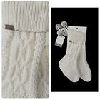 x2 UGG HOME Christmas Stocking Set Ivory Cable Knit Fur Pom Poms Luxury Cream