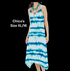 Chico's Size 3 / US Size  XL/16  Midi Aqua Blue & White Tye Dye Waves Dress