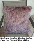 Adrienne Landau Tip Dye Ombre Faux Fur Decorative Throw Pillow pink rose wine 20