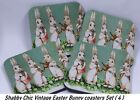 Shabby Chic Vintage Easter Bunny Bunnies Rabbits Holiday Coaster Set of 4 