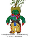 Vintage Western Texas Cowboy Cactus Ornament  w/ Hat Boots & Chili Peppers  