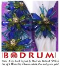 by Bodrum Retired Beaded Waterlily Napkin Rings cobalt blue teal  green gold (4)