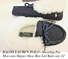 POLO Ralph Lauren Boy Girl  Child size 12 Shearling Fur / Suede Moccasin Slipper