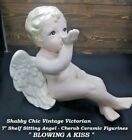  7" Shelf Sitting Angel  Cherub Ceramic Figurines " BLOWING A KISS " Shabby Chic