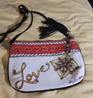 BRIGHTON Crossbody Canvas Love”Glitter & Go”Pouch Multi Zip Tassel Bag