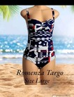 Romenza Targo Size Large Full Coverage One Piece Swimsuit Red White & Blue 