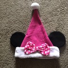 NWT Disney Pink Minnie Mouse Ears Santa Beanie / Hat, Fur & Bow Christmas Hat