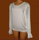  NWT Woman XL Pullover Soft Knit Sweater Top Cream White Pleated Chiffon Sleeve 