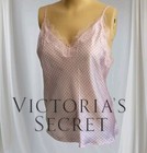 VICTORIA'S SECRET PINK & Black SATIN  LACE CAMI Sexy SLEEP SHIRT TANK TOP Large 