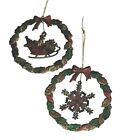 Vgt Russ Berrie Christmas  Heirloom Ornament Set Santa Sleigh & Snowflake