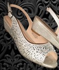 L Lorraine Silver crystal Rhinestone open toe Wedge slingback sandal shoes 10
