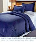 Soft & Cozy Braided Border Mink Faux Fur Plush Comforter Set Navy  Blue - King 