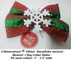 Merry Bright Christmas Holiday Glitter Snowflake musical Dog Collar Slide M / L
