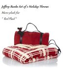 Jeffrey Banks Set 2 Christmas Holiday Red Plaid Throws Micro plush fur w/ Charm