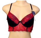NWT $32 French Affair  Sexy Push Up Bra 36C Red , Black Lace Bralette Cami Top