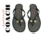 Coach New York Black & White Jelly Flip Flop Flat Slip-On Sandal Gold Bow Size 6