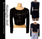 Sexy Evening Cocktail Party Black Velvet Shimmering Sequin Crop Top Size 7 M