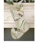 Vintage Shabby Chic Victorian Rosettes Laced Lined Christmas Boot Stocking  17”