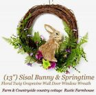 (13") Sisal Bunny & Springtime Floral Twig Grapevine wall door window Wreath