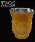 5" Bejeweled Gold Frosted Glass Votive / Tealight Candle Holder