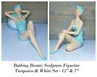 Retro Bathing Beauty Sculpture Figurine Set 12" & 7 Art Deco Miami Beach