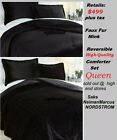 Adrienne Reversible Black MINK Faux Fur Comforter Set high end retail $499 Queen