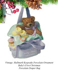 Vintage Hallmark Keepsake Baby's First Christmas Ornament Porcelain Diaper Bag