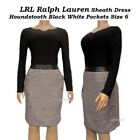 LRL Ralph Lauren Sheath Dress Houndstooth Black White Pockets Size 6