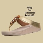 FitFlop Womens 7  Gold Sandals Fino Tortoise Chain Thong Slide Wedge Casual