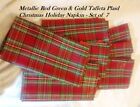 Christmas Plaid Holiday Napkin Set of 7 Metallic Red Green & Gold Taffeta Plaid