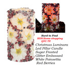 Sugar Frosted Glitter Poinsettia Berries LED Pillar Candle Figurine Ornament 
