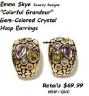 Emma Skye Jewelry "Colorful Grandeur" Gem Color Crystal Gold Tone Hoop Earrings