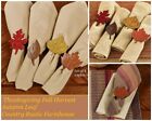 Thanksgiving Country Rustic Metal Napkin Rings Set (4) Fall Harvest Autumn Leaf