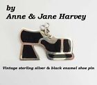 Funky sterling silver black enamel high heel shoe boot pin A&JH Anne Jane Harvey